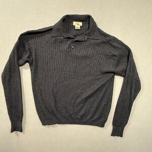 Vintage Louis Roth Silk Cashmeme Charcoal Gray Henley Sweater Men Size Large